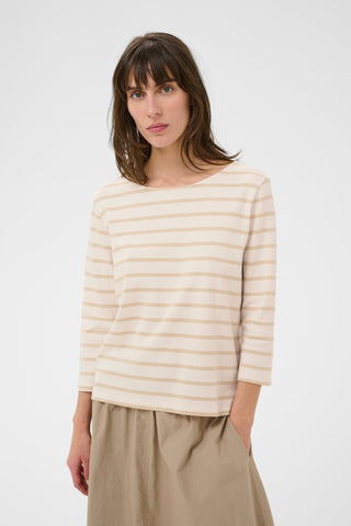 Part Two Striped Boat Neck Top Beige Nela - MMJs Fashion