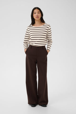 Part Two Striped Boat Neck Top Brown Nela - MMJs Fashion