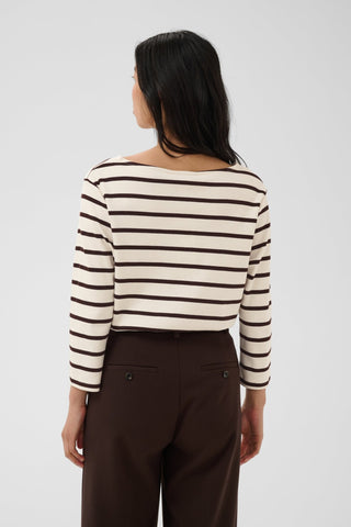 Part Two Striped Boat Neck Top Brown Nela - MMJs Fashion