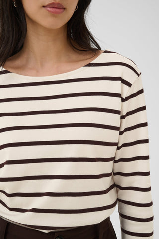 Part Two Striped Boat Neck Top Brown Nela - MMJs Fashion