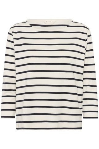 Part Two Striped Boat Neck Top Navy Blue Nela - MMJs Fashion