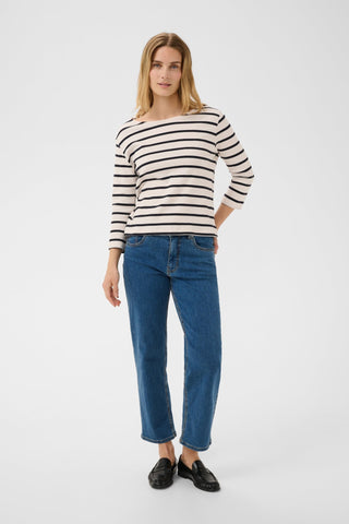 Part Two Striped Boat Neck Top Navy Blue Nela - MMJs Fashion