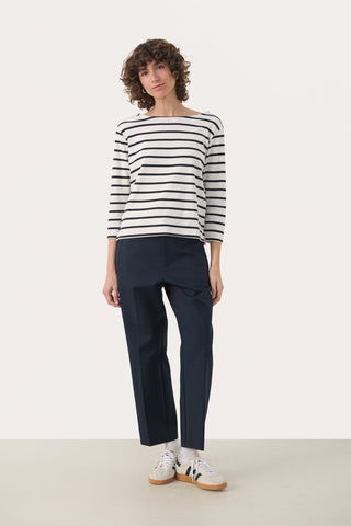 Part Two Striped Boat Neck Top Navy Blue Nela - MMJs Fashion