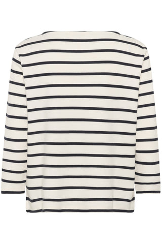 Part Two Striped Boat Neck Top Navy Blue Nela - MMJs Fashion