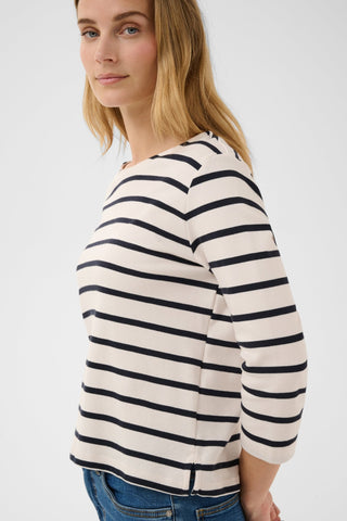 Part Two Striped Boat Neck Top Navy Blue Nela - MMJs Fashion