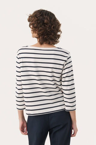 Part Two Striped Boat Neck Top Navy Blue Nela - MMJs Fashion