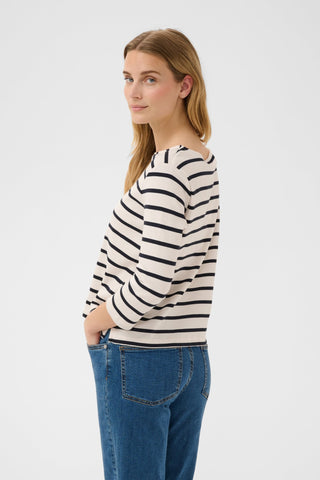 Part Two Striped Boat Neck Top Navy Blue Nela - MMJs Fashion
