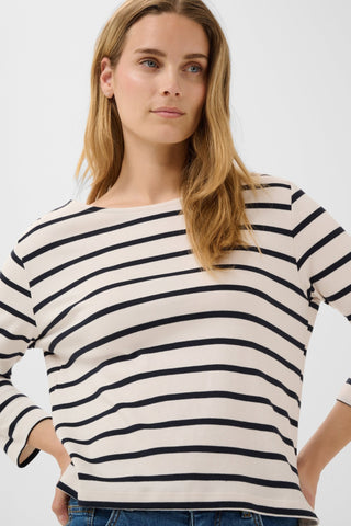 Part Two Striped Boat Neck Top Navy Blue Nela - MMJs Fashion