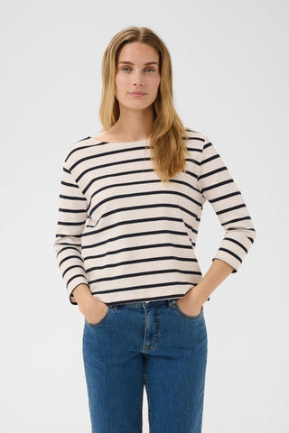 Part Two Striped Boat Neck Top Navy Blue Nela - MMJs Fashion