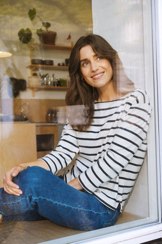 Part Two Striped Boat Neck Top Navy Blue Nela - MMJs Fashion