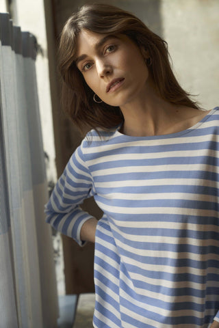 Part Two Striped Boat Neck Top Pale Blue Nela - MMJs Fashion