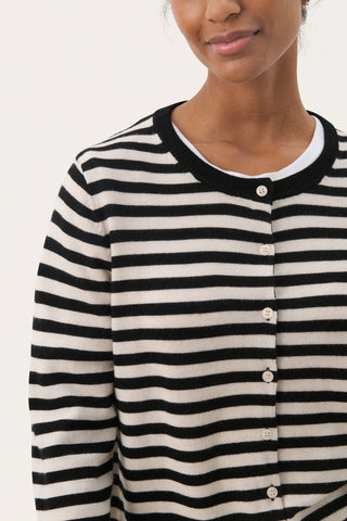 Part Two Striped Cardigan Black Ivory Noelani - MMJs Fashion