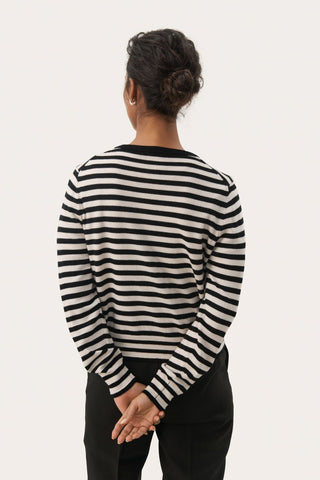 Part Two Striped Cardigan Black Ivory Noelani - MMJs Fashion
