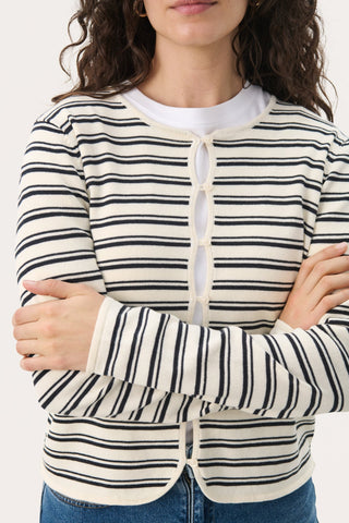 Part Two Striped Cardigan Navy Blue Ivory Pavline - MMJs Fashion