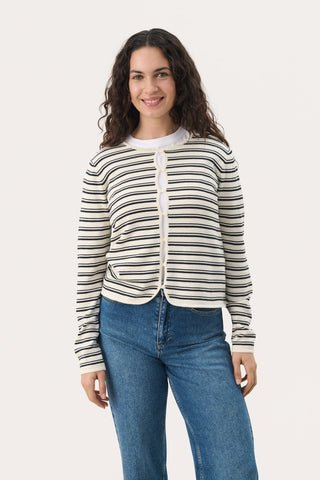 Part Two Striped Cardigan Navy Blue Ivory Pavline - MMJs Fashion
