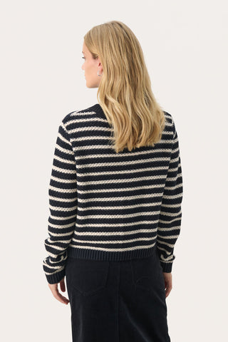Part Two Striped Cardigan Navy Blue Leonida - MMJs Fashion