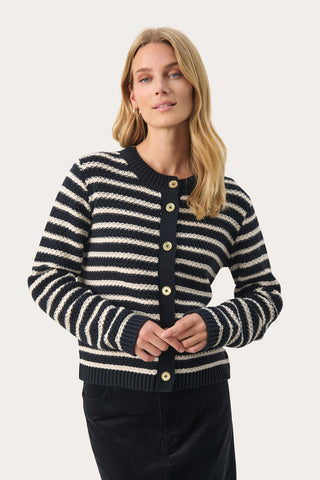 Part Two Striped Cardigan Navy Blue Leonida - MMJs Fashion