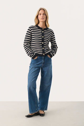 Part Two Striped Cardigan Navy Blue Leonida - MMJs Fashion
