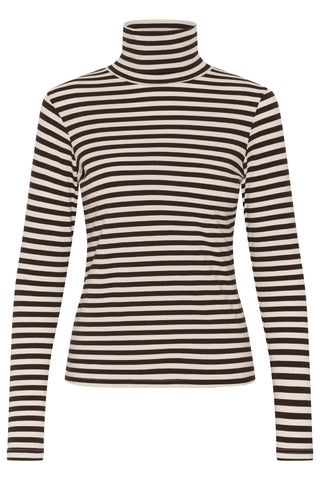 Part Two Striped Roll Neck Top Brown Efinas - MMJs Fashion