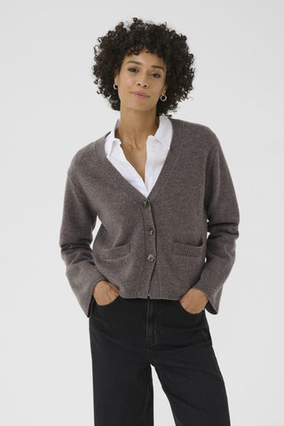 Part Two V - Neck Cardigan Brown Melange Sveva - MMJs Fashion