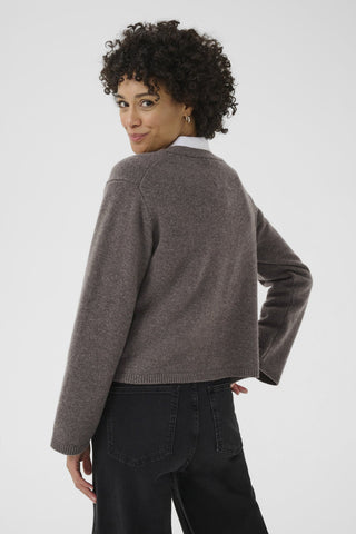 Part Two V - Neck Cardigan Brown Melange Sveva - MMJs Fashion