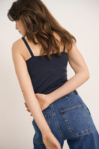 Part Two V Neck Vest Top Navy Blue Hydda - MMJs Fashion