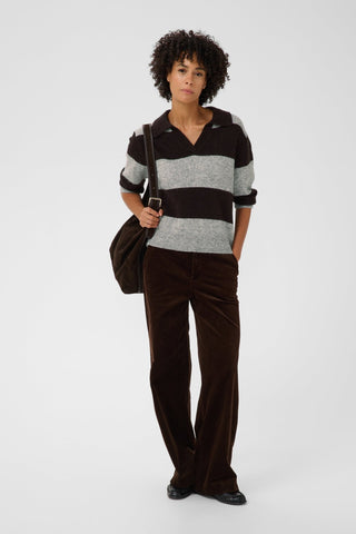 Part Two Wide Stripe Jumper Navy Brown Grey Charlott - MMJs Fashion