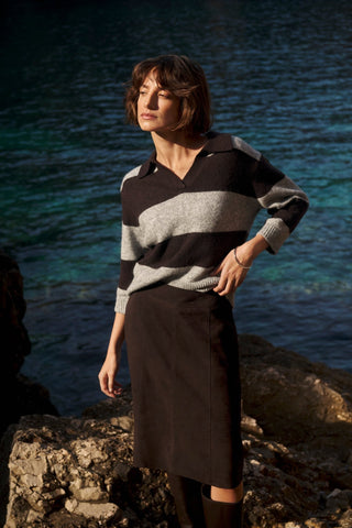 Part Two Wide Stripe Jumper Navy Brown Grey Charlott - MMJs Fashion