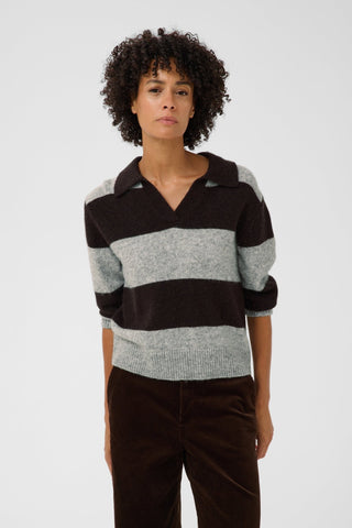 Part Two Wide Stripe Jumper Navy Brown Grey Charlott - MMJs Fashion