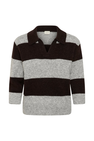 Part Two Wide Stripe Jumper Navy Brown Grey Charlott - MMJs Fashion