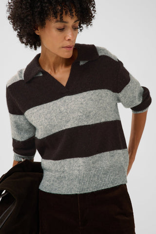 Part Two Wide Stripe Jumper Navy Brown Grey Charlott - MMJs Fashion