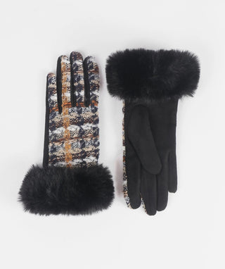 Pia Rossini Boucle Tweed Gloves Black Beige Kelly - MMJs Fashion