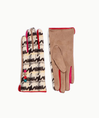 Pia Rossini Faux Suede Houndstooth Gloves Beige Black Jude - MMJs Fashion