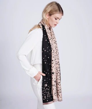 Pia Rossini Reversible Star Print Scarf Black Camel Starlette - MMJs Fashion