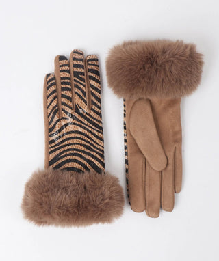 Pia Rossini Zebra Print Gloves Tan Black Finley - MMJs Fashion