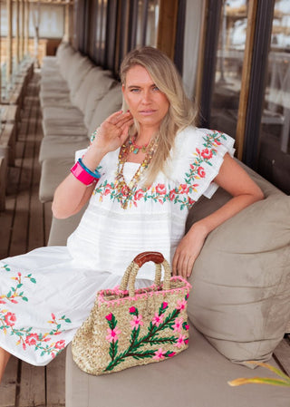 Place du Soleil Flower Embroidered Frill Blouse White - MMJs Fashion