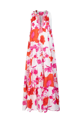 Place du Soleil Flower Print Long Dress White Pink - MMJs Fashion