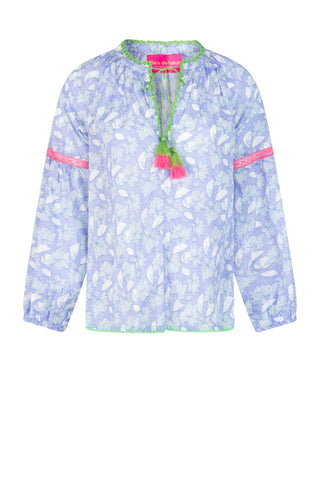 Place du Soleil Leaf Print Blouse Blue Lila - MMJs Fashion