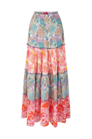 Place du Soleil Long Mix Print Skirt Blue Pink - MMJs Fashion
