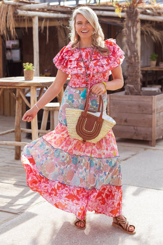 Place du Soleil Long Mix Print Skirt Blue Pink - MMJs Fashion