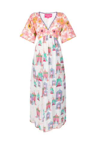 Place du Soleil Mix Print Long Dress Tea Tents Pink - MMJs Fashion
