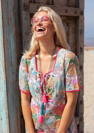 Place du Soleil Print Maxi Dress Green Rosa Flower - MMJs Fashion