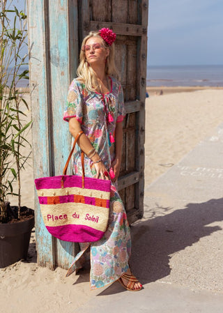 Place du Soleil Print Maxi Dress Green Rosa Flower - MMJs Fashion