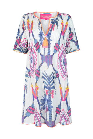 Place du Soleil Print Short Dress Blue Bird - MMJs Fashion