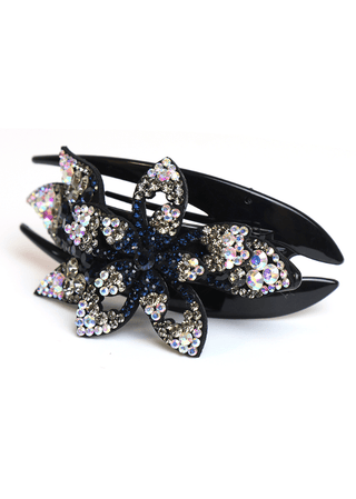 POM Crystal Floral Hair Clip Grey Olive - MMJs Fashion