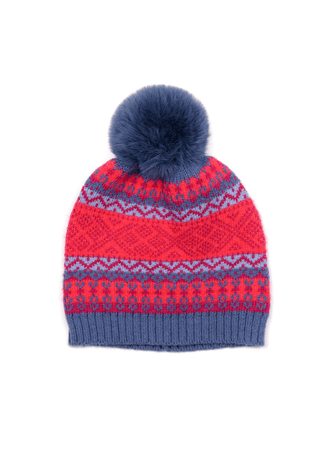 POM Fair Isle Bobble Hat Blue Pink - MMJs Fashion
