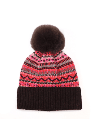 POM Fair Isle Bobble Hat Red Brown - MMJs Fashion