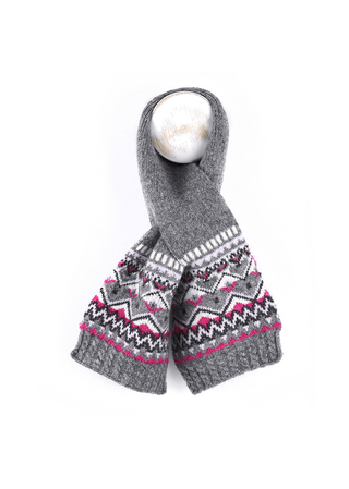 POM Fair Isle Border Pull Through Scarf Grey Pink - MMJs Fashion