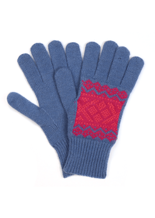 POM Fair Isle Patterned Gloves Blue Pink - MMJs Fashion
