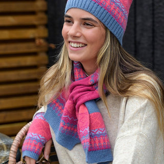 POM Fair Isle Pull Through Scarf Blue Pink - MMJs Fashion